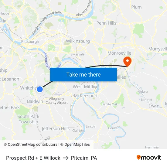 Prospect Rd + E Willock to Pitcairn, PA map