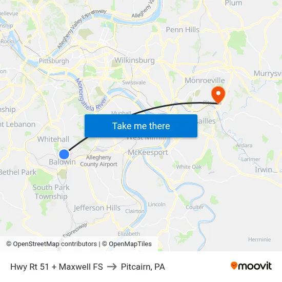Hwy Rt 51 + Maxwell FS to Pitcairn, PA map