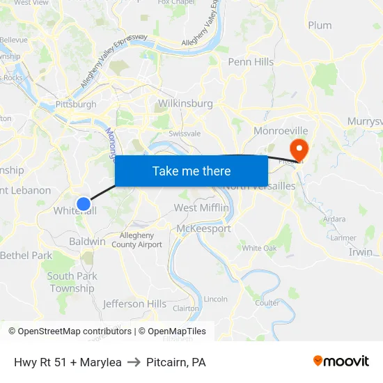 Hwy Rt 51 + Marylea to Pitcairn, PA map