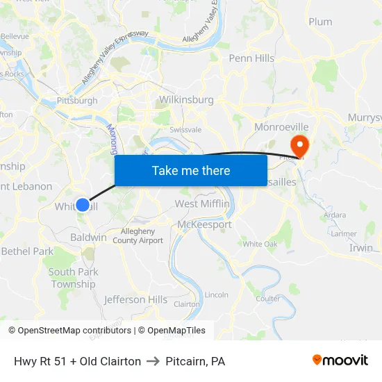 Hwy Rt 51 + Old Clairton to Pitcairn, PA map
