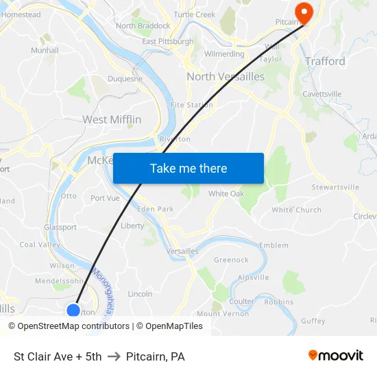 St Clair Ave + 5th to Pitcairn, PA map