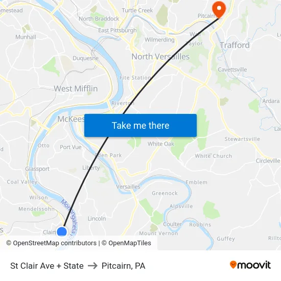 St Clair Ave + State to Pitcairn, PA map