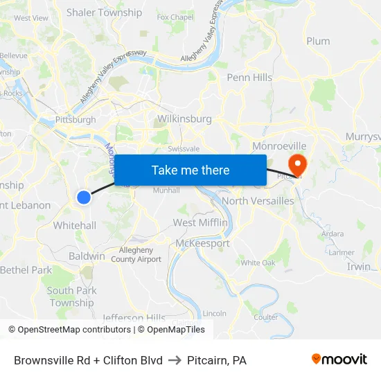 Brownsville Rd + Clifton Blvd to Pitcairn, PA map