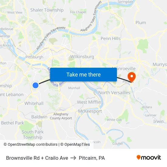 Brownsville Rd + Crailo Ave to Pitcairn, PA map