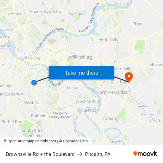 Brownsville Rd + the Boulevard to Pitcairn, PA map