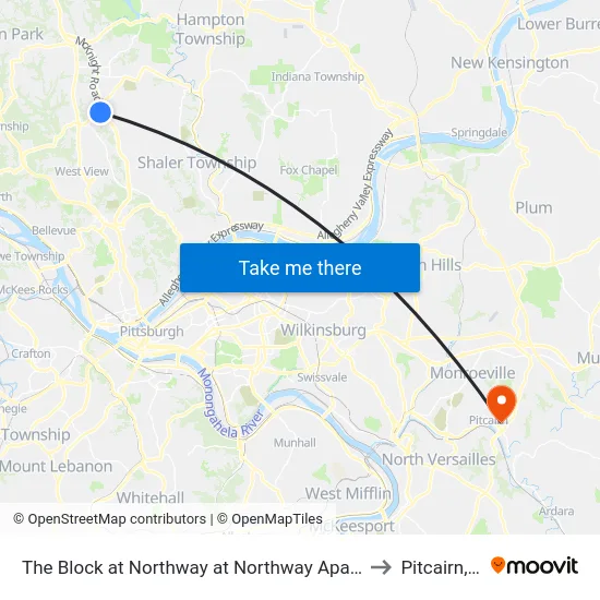 The Block at Northway at Northway Apartments to Pitcairn, PA map