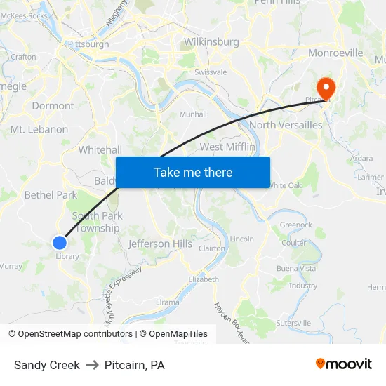 Sandy Creek to Pitcairn, PA map