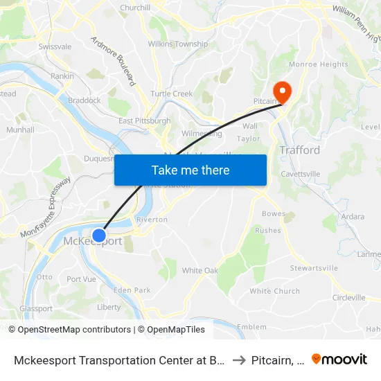 Mckeesport Transportation Center at Bay #2 to Pitcairn, PA map