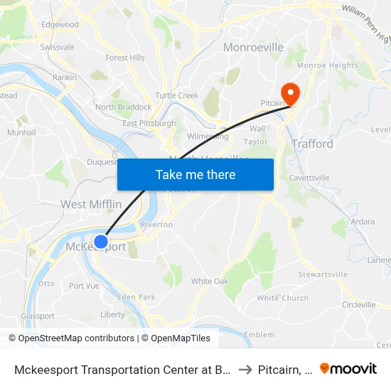 Mckeesport Transportation Center at Bay #4 to Pitcairn, PA map