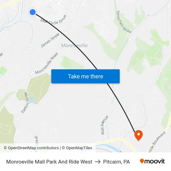 Monroeville Mall Park And Ride West to Pitcairn, PA map