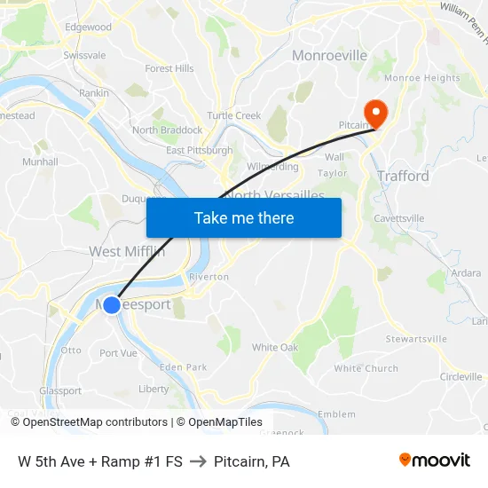 W 5th Ave + Ramp #1 FS to Pitcairn, PA map