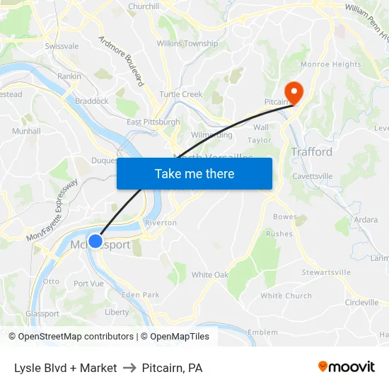 Lysle Blvd + Market to Pitcairn, PA map