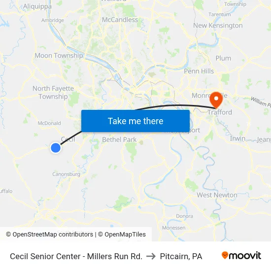 Cecil Senior Center - Millers Run Rd. to Pitcairn, PA map