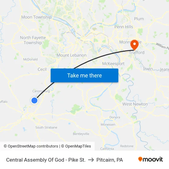 Central Assembly Of God - Pike St. to Pitcairn, PA map