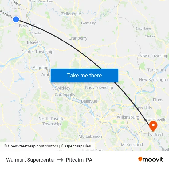Walmart Supercenter to Pitcairn, PA map
