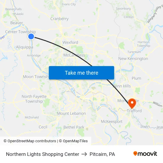 Northern Lights Shopping Center to Pitcairn, PA map