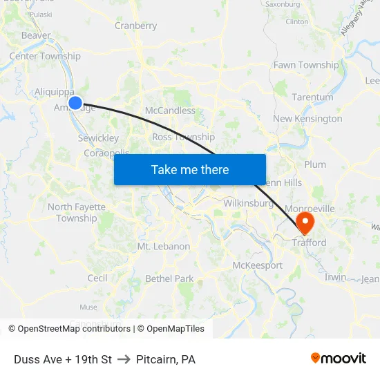 Duss Ave + 19th St to Pitcairn, PA map