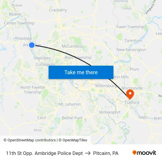 11th St Opp. Ambridge Police Dept to Pitcairn, PA map