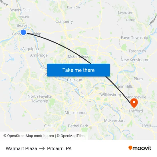 Walmart Plaza to Pitcairn, PA map