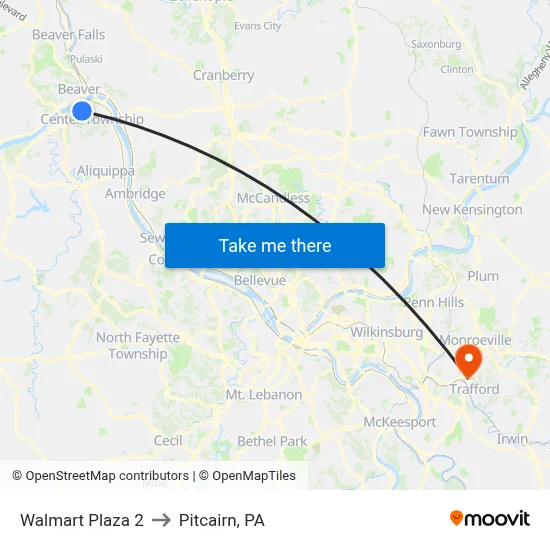 Walmart Plaza 2 to Pitcairn, PA map