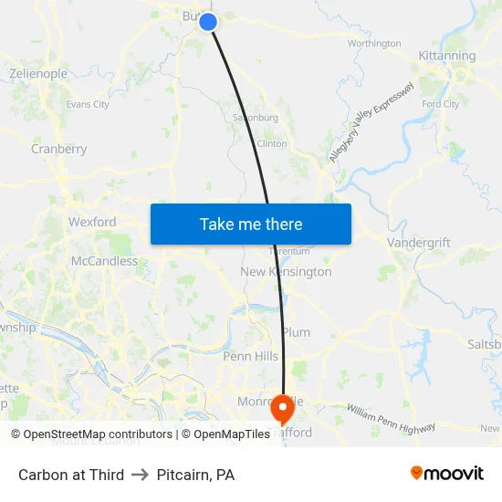 Carbon at Third to Pitcairn, PA map