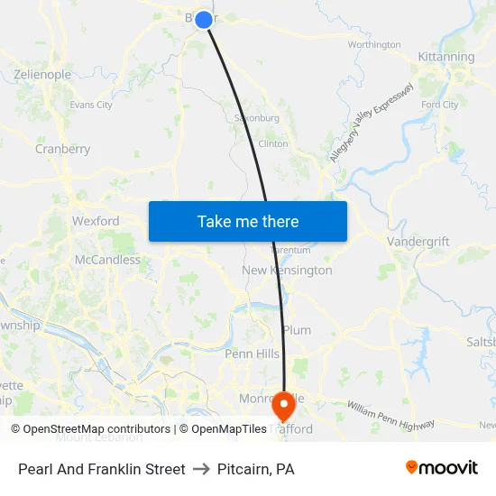 Pearl And Franklin Street to Pitcairn, PA map