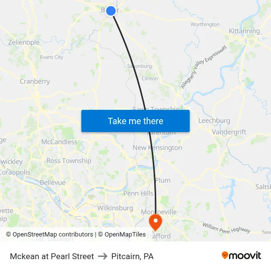 Mckean at Pearl Street to Pitcairn, PA map