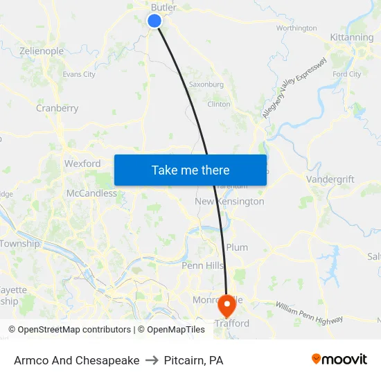 Armco And Chesapeake to Pitcairn, PA map