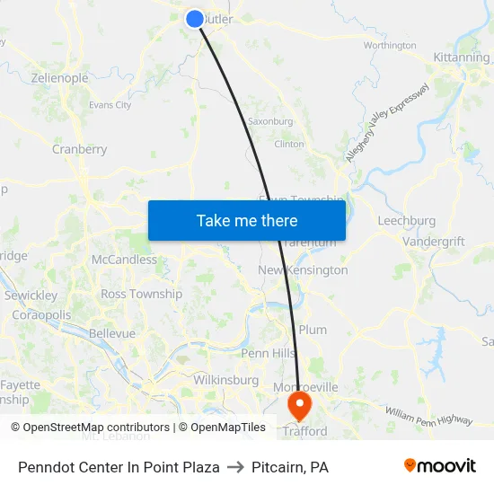 Penndot Center In Point Plaza to Pitcairn, PA map