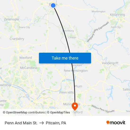 Penn And Main St. to Pitcairn, PA map