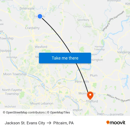 Jackson St. Evans City to Pitcairn, PA map