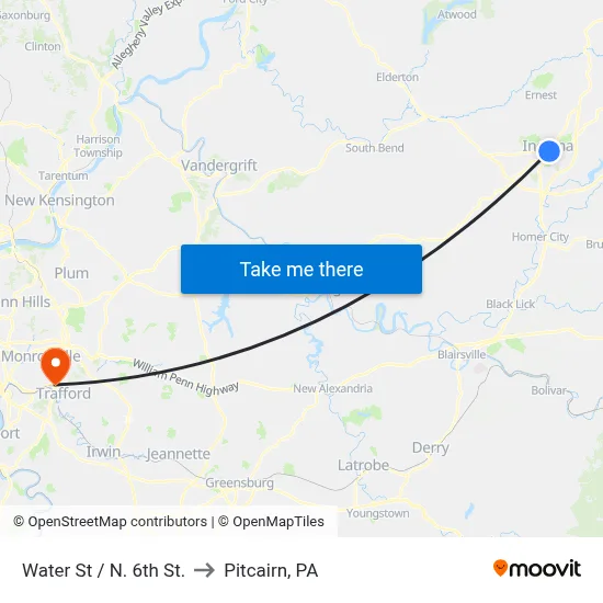 Water St / N. 6th St. to Pitcairn, PA map