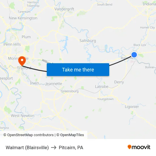 Walmart (Blairsville) to Pitcairn, PA map