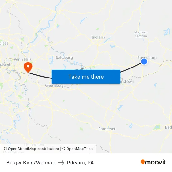 Burger King/Walmart to Pitcairn, PA map