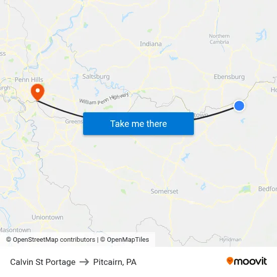 Calvin St Portage to Pitcairn, PA map