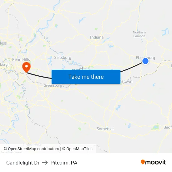 Candlelight Dr to Pitcairn, PA map