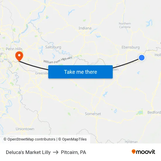Deluca's Market Lilly to Pitcairn, PA map