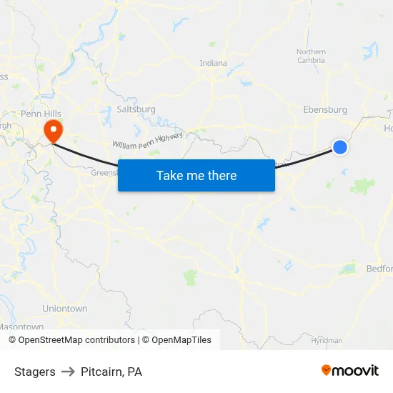 Stagers to Pitcairn, PA map