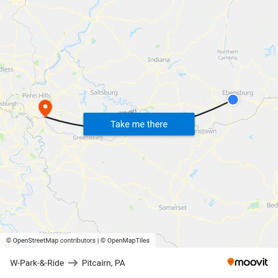 W-Park-&-Ride to Pitcairn, PA map