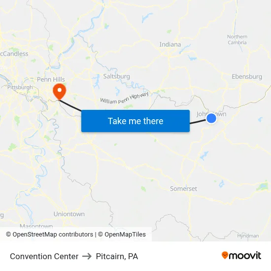 Convention Center to Pitcairn, PA map