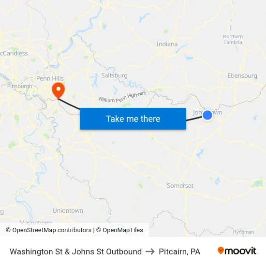 Washington St & Johns St Outbound to Pitcairn, PA map