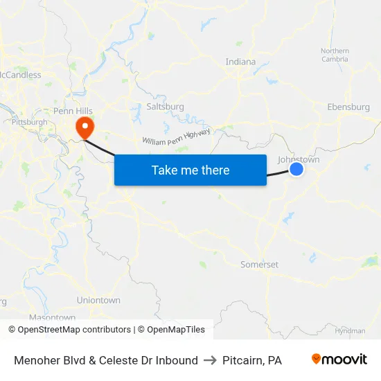 Menoher Blvd & Celeste Dr Inbound to Pitcairn, PA map