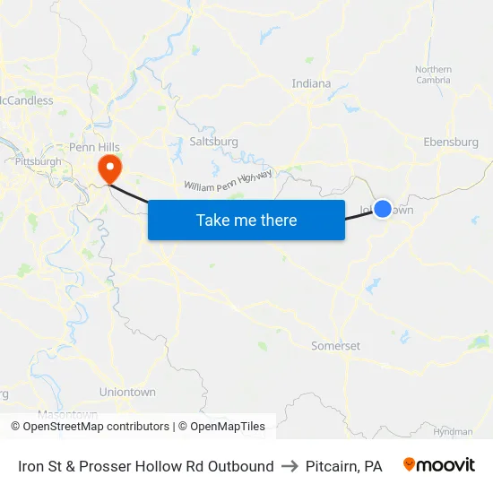 Iron St & Prosser Hollow Rd Outbound to Pitcairn, PA map