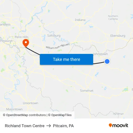 Richland Town Centre to Pitcairn, PA map