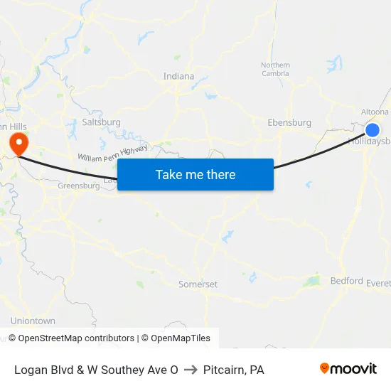 Logan Blvd & W Southey Ave O to Pitcairn, PA map