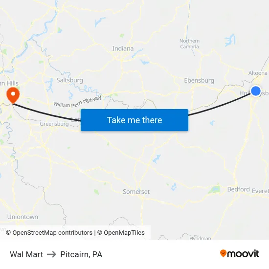 Wal Mart to Pitcairn, PA map