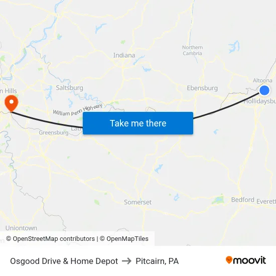 Osgood Drive & Home Depot to Pitcairn, PA map
