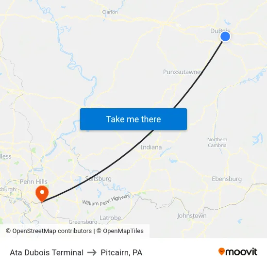 Ata Dubois Terminal to Pitcairn, PA map