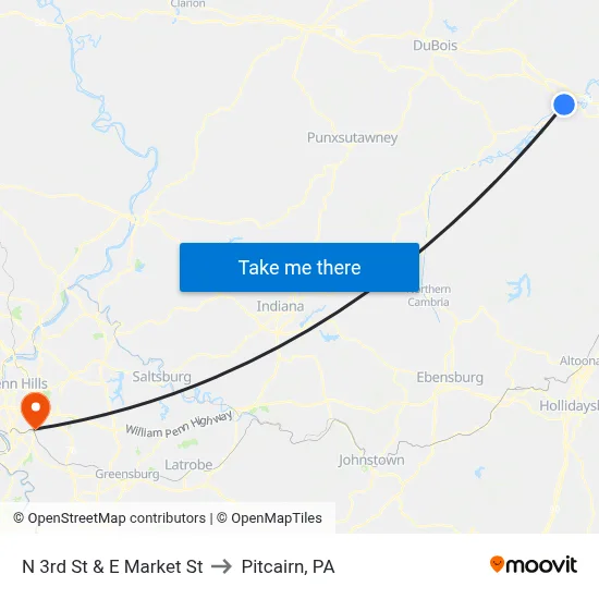 N 3rd St & E Market St to Pitcairn, PA map