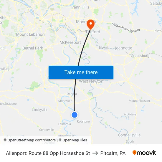 Allenport: Route 88 Opp Horseshoe St to Pitcairn, PA map